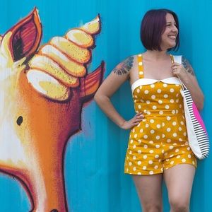 Yellow & White Polka Dot Convertible Romper